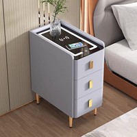 Table de chevet intelligente avec charge sans fil et lumière LED, table de chevet en acier durable de luxe