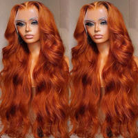 Perruque Lace Frontal 13x4 sans colle, en cheveux humains indiens vierges bruts non traités, alignés aux cuticules, couleur gingembre orange, ondulation naturelle