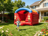Château gonflable mini sur le thème des pompiers pour enfants, en PVC, capacité 3-5 personnes, idéal pour la location commerciale ou à domicile