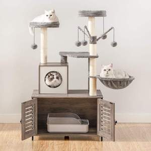 Modern <strong>Cat</strong> Tree Tower with Litter Box Enclosure Wooden Condo <strong>Scratching</strong> <strong>Posts</strong> Durable and Stylish Furniture for Feline Friends - Product Image 3