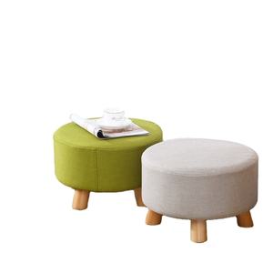 Round Soft Bench Footrest Step Stool Padded Seat Sofa Shoe Wooden Footstool Ottoman Home <strong>Small</strong> Solid Wood <strong>Pouffe</strong> Foot Stool - Product Image 2