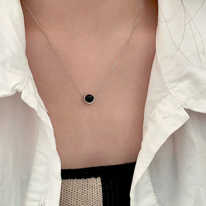 S925 Sterling Silver Black Agate <b>Necklace</b> Ball Pendant Bezel Setting Everyday Wear Fine Jewelry - Product Image 1