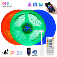 Bande lumineuse LED COB RGB 24V 5m Ensemble Télécommande Adaptateur secteur Haute luminosité 840Leds/m IP20 Décoration de pièce Kit de bande lumineuse LED 10mm