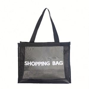 Sac fourre-tout pliable réutilisable en maille grande taille avec logo personnalisé, résistant au sable, séchage rapide, idéal pour la plage, les voyages, le bord de piscine et le shopping - Product Image 4
