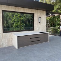 Meuble de lavage extérieur multifonctionnel avec évier, comptoir et armoire intégrée en alliage d'aluminium et plan de travail en pierre, pour terrasse, villa, cour et jardin