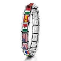 Bracelet à breloques en acier inoxydable de 9 mm, style ethnique italien, en résine époxy, motif drapeau mondial, nouvelle collection, vente chaude, souvenir