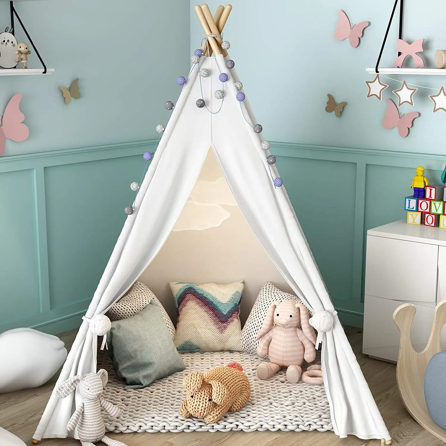 خيمة Teepee للأطفال ، خيمة لعب للفتيات والفتيان ، هدايا مسرح للأطفال ، ألعاب داخلية وخارجية للأطفال مع حصيرة