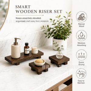 ถาดเก็บของในห้องน้ำทรงสี่เหลี่ยมผืนผ้า วัสดุไม้ สำหรับใส่สบู่ แอลกอฮอล์ล้างมือ น้ำมันหอมระเหย วางบนเคาน์เตอร์ - Product Image 2