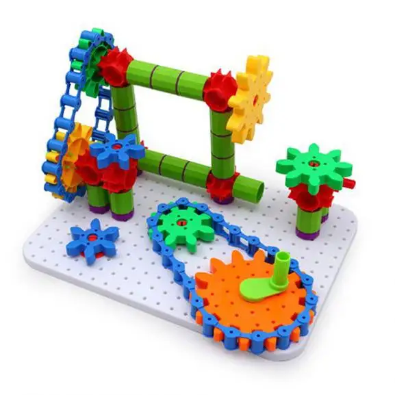 Renkli komik dayanıklı taşınabilir birbirine kadar öğrenme blok eğitici çocuklar plastik dişli oyuncak inşaat blokları seti