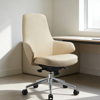 Fauteuil de Direction en Cuir à Dossier Moyen, Pivotant, pour PDG et Dirigeants, avec Pieds Nus en Alliage d'Aluminium Brillant