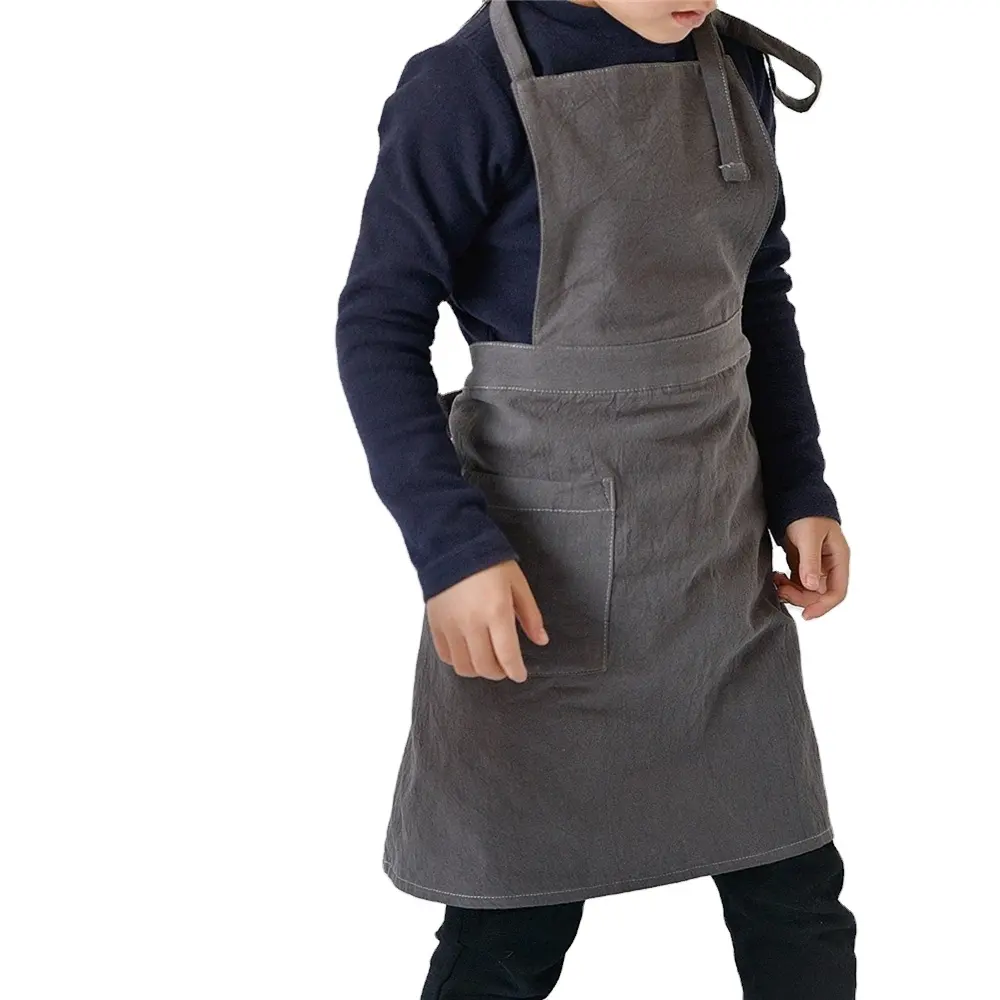 Los niños 100% Lino cocina delantal babero logotipo personalizado y jardín delantal