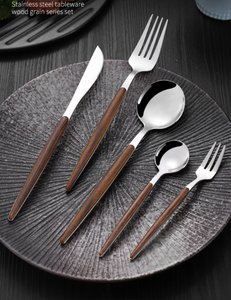 HPC0101 Stainless Steel Wood Grain Handle Portuguese Tableware Knife <b>Fork</b> Spoon Cake <b>Dessert</b> Spoon CN - Product Image 4