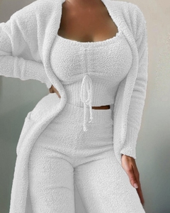 2023 nuovo Set da <span class=keywords><strong>donna</strong></span> in peluche tre pezzi con pigiama allacciato Set Casual <span class=keywords><strong>abbigliamento</strong></span> per la casa - Product Image 1