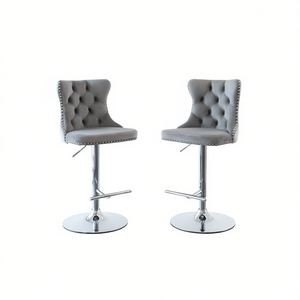 Ensemble de 2 tabourets de bar gris capitonnés, modernes, rembourrés, base chromée, hauteur réglable de 25 à 33 pouces, pour bar - Product Image 1