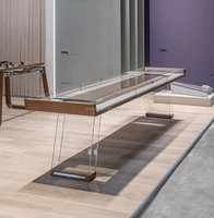 Table de shuffleboard en verre transparent de 9 pieds/12 pieds avec cadre en bois massif et acier inoxydable, design durable pour les jeux sportifs d'intérieur