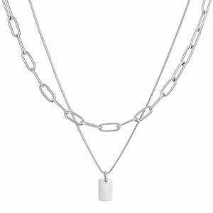 Collar de Doble Capa a la Moda, Acero Inoxidable, Chapado en Oro, Colgante Cuadrado, Cadena Geométrica, Uso Diario, Cadena para Clavícula - Product Image 5