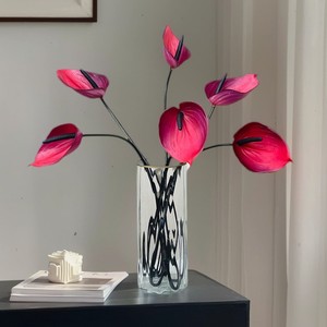 Alocasia artificielle rouge haut de gamme, toucher doux en caoutchouc, Anthurium minimaliste pour arrangement floral de salon, décoration intérieure - Product Image 1