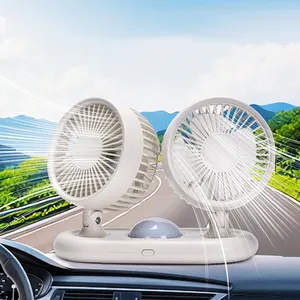 IMYCOO Wholesale DC 5V 12V Dual Head USB Car Cooling Fan With LED Light Portable Rechargeable Vehicle Fan For SUV/RV/Truck/Sedan