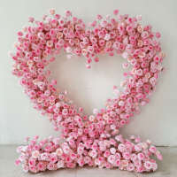 Arche de fleurs en forme de cœur faite à la main avec support, toile de fond en roses artificielles en soie, décoration de scène de mariage, Saint-Valentin, Fête des Mères