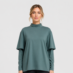 OEM Custom Logo Modest Activewear Muslim Women Sportswear Top Layered Look Breathable Loose Fit Gym Wear