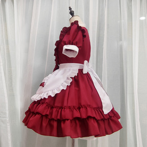 Nouvelle tenue de femme de chambre rouge, costume de cosplay Lolita pour les conventions d'anime, robe de princesse grande taille, uniforme de travail de café, robe de fête - Product Image 4