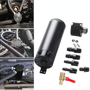 Universal Car Aluminum Baffle Oil Catch Can <span class=keywords><strong>2</strong></span>-port Tank dengan Filter Breather Oil Separator Hitam - Product Image 6