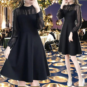 2024 Latest Casual Autumn Women Plus Size Long Sleeve Lace Worsted Anti-Static Dresses - Product Image 2