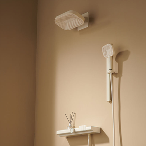 Système de douche mural thermostatique numérique moderne en laiton massif avec commande à touches <span class=keywords><strong>piano</strong></span> blanches et pommeau de douche pluie pour un confort de luxe - Product Image 1