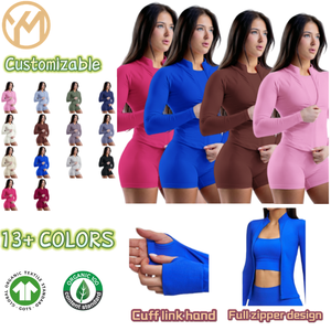 YIMO <span class=keywords><strong>Ropa</strong></span> Deportiva de Alta Calidad para Mujer, Conjunto de Chaqueta con Cierre y Pantalones Cortos de Compresión para Correr, Yoga y Gimnasio - Product Image 1
