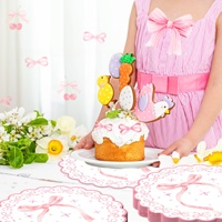 Napperon jetable en dentelle avec nœud rose Alien Papier décoratif pour la vaisselle de fête d'anniversaire et décorations de table Ajoute de l'atmosphère