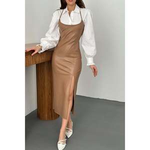 Robe de soirée en cuir beige sans dos - Produit en gros - Product Image 2