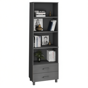 Solid Dark Grey Pinewood Highboard Tall <b>Sideboard</b> With Drawers Modern Design Home Furniture - Product Image 1