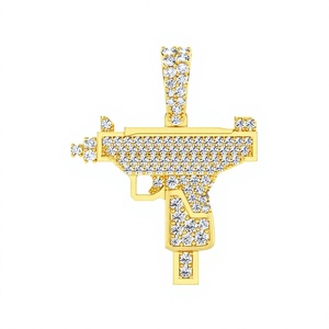 Colgantes de pistola UZI de oro macizo de 10K con diamantes naturales, únicos, elegantes, modernos, estilo hip hop, dijes finos personalizados, collares, idea de regalo - Product Image 1