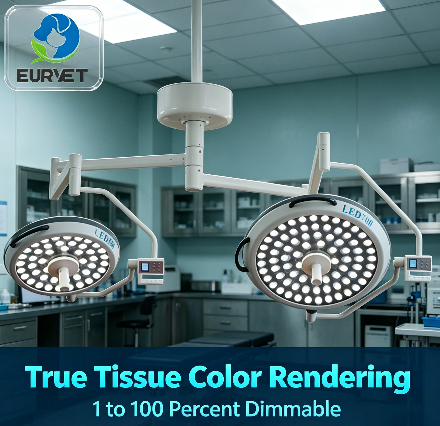 EURVET Veterinary Equipment Ceiling Mounted LED Surgical Lamp 180000 Lux 160000 Lux Adjustable Color Temperature Veterinary Use