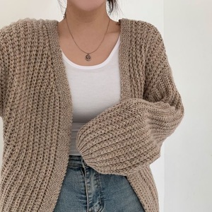 <span class=keywords><strong>Pull</strong></span> en tricot épais gris de style coréen Y2K personnalisé pour femmes, cardigan long décontracté à <span class=keywords><strong>manches</strong></span> <span class=keywords><strong>évasées</strong></span> et devant ouvert - Product Image 4