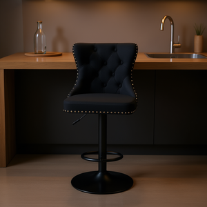 Modern Tufted Upholstered <b>Bar</b> <b>Stool</b> With Adjustable Height 25-33 Inch <b>Black</b> Metal Base Swivel Seat For Home <b>Bar</b> Or Commercial Us - Product Image 2