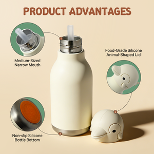 Botella de <span class=keywords><strong>Agua</strong></span> Infantil de Acero Inoxidable 304 de 450 ml, Libre de BPA, con Aislamiento de Grado Alimenticio y Cabeza de Animal Desmontable - Product Image 3