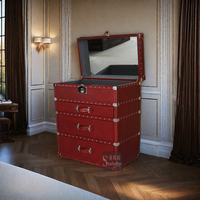 Buffet en cuir au design européen Armoire de rangement en bois Commode pour femme avec miroir Commodes en cuir véritable Tiroirs Trunks Chambre à coucher