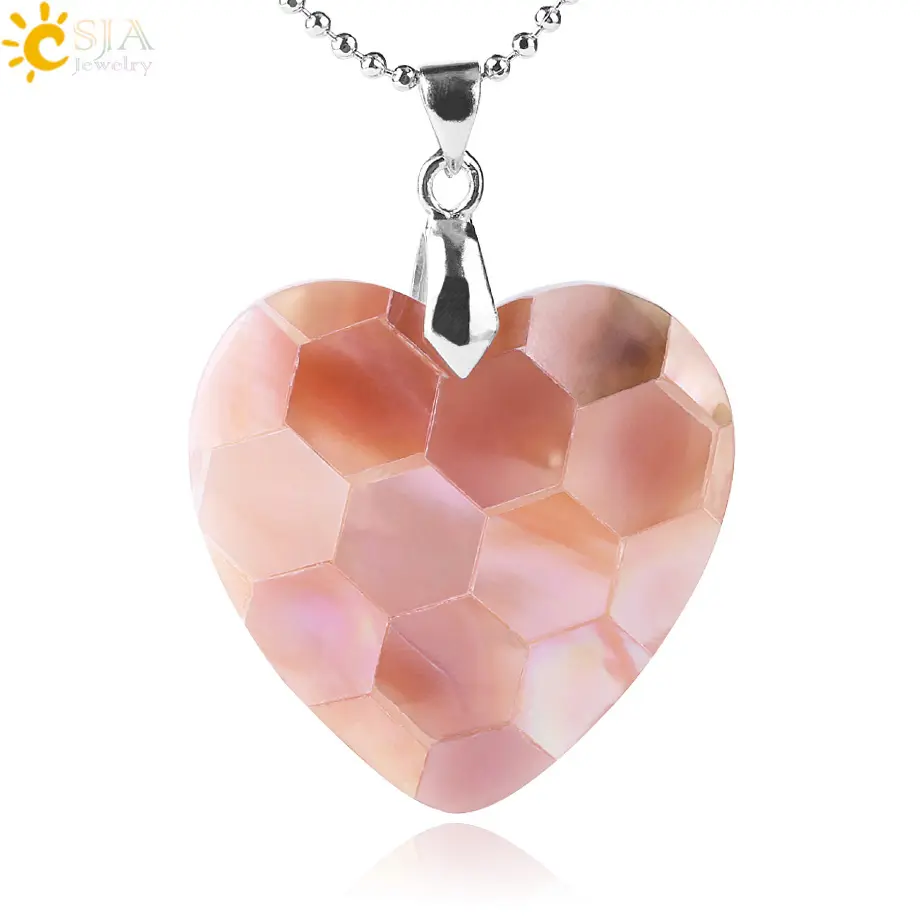 CSJA commercio all'ingrosso bianco rosa naturale abalone shell del pendente del cuore della collana dei monili delle donne F482