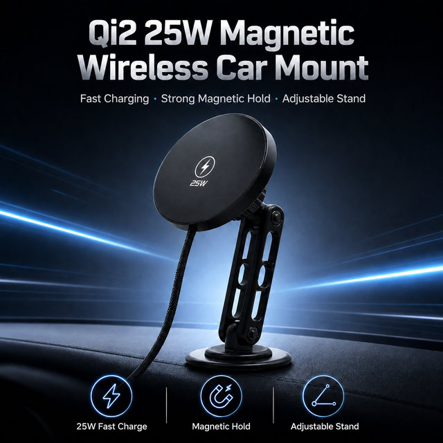 Qi2 25W Magnetic Wireless Car Mount for Tesla Model 3 USB Type C Fast Charging Adjustable Stand 360 Rotation 1 Year