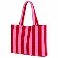 Maßgefertigte Große Gestrickte Tragetasche Wiederverwendbare Tragbare Einkaufstasche Schultertasche aus Polyester Gestreifte Handtasche für Frauen