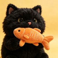 Peluche chat mignon tenant une poissonnette, poupée chaton en peluche douce, peluche animale personnalisée pour cadeau et décoration