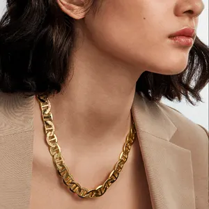 时尚黄铜13毫米PVD镀金粗链链项链服装配件女性珠宝双向使用