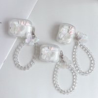 Étui de protection pour écouteurs Apple 1 2 3 Pro, motif papillon 3D mignon, avec chaîne, style streetwear, luxe