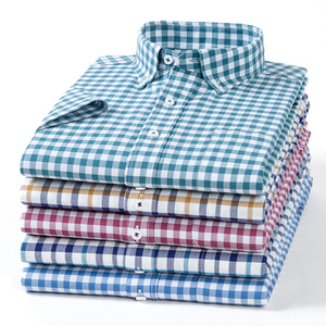 Camicia Oxford 100% Cotone Casual da <span class=keywords><strong>Uomo</strong></span> a Quadri a Maniche Corte Antipiega, <span class=keywords><strong>Taglie</strong></span> 2XL, per Inverno ed Estate - Product Image 1