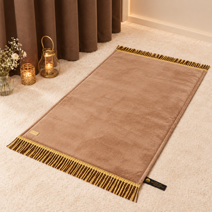 Extra <b>Large</b> Thick Modern Washable Machine Made Prayer <b>Mat</b> Premium Faux Fur Foam Cushion Anti Slip Synthetic Leather Gold Tassels - Product Image 1