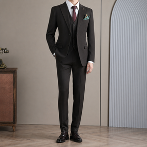 Costume homme vintage haut de gamme 2 boutons, coupe ajustée, 3 pièces, blazer, gilet et <span class=keywords><strong>pantalon</strong></span> <span class=keywords><strong>pour</strong></span> mariage et banquet formel - Product Image 1