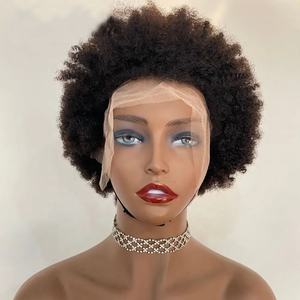 Courte Perruque <span class=keywords><strong>Cheveux</strong></span> Humains Afro Crépus Bouclés 4C, Afro Crépus Bouclés avec Texture 4C, Ligne de <span class=keywords><strong>Cheveux</strong></span> Naturelle, Sans Colle, Économique - Product Image 4