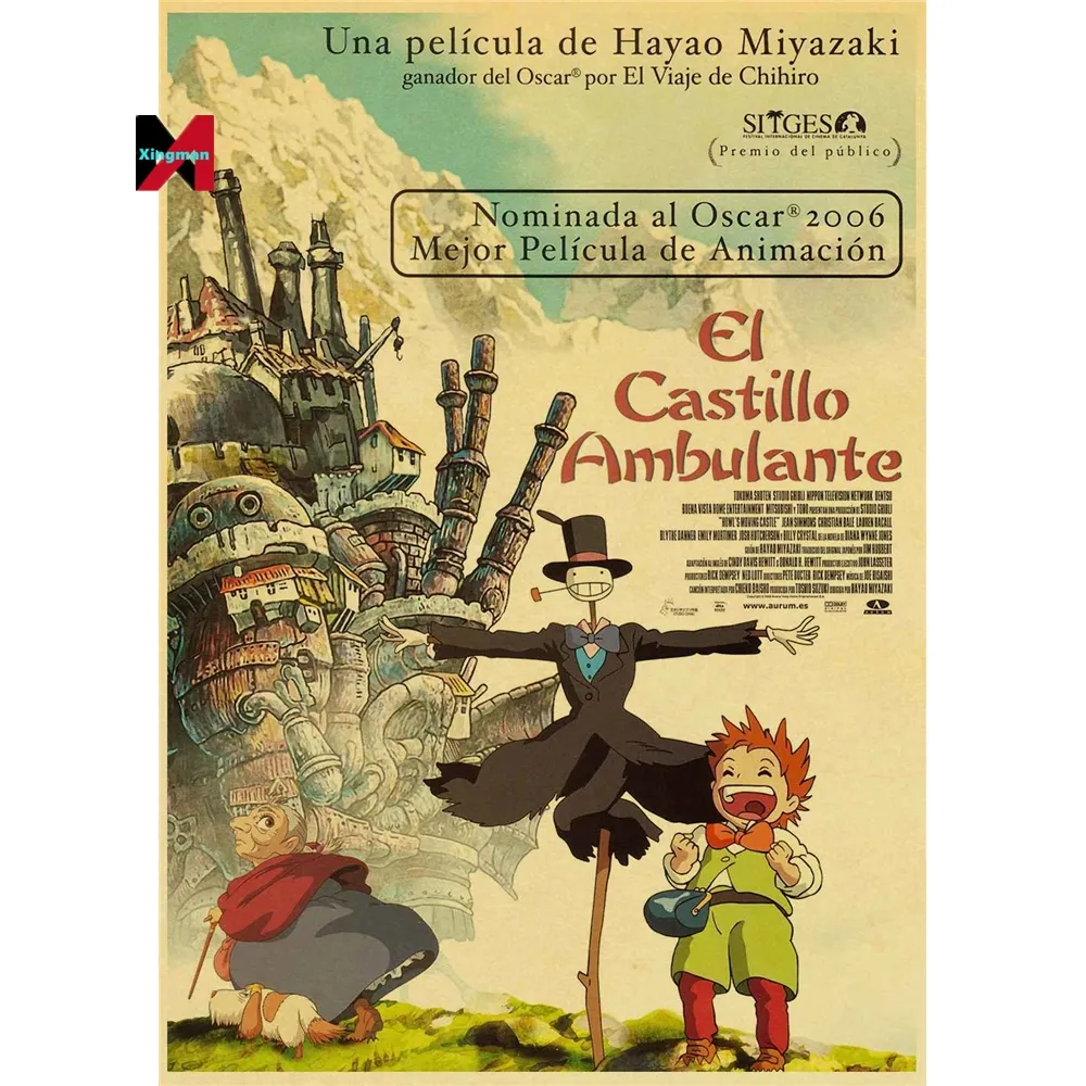 Miyazaki Hayao carrrtoon movie Howl's Moving Castle high quality Retro Poster Vintage poster Wall Decor For Home Bar Cafe