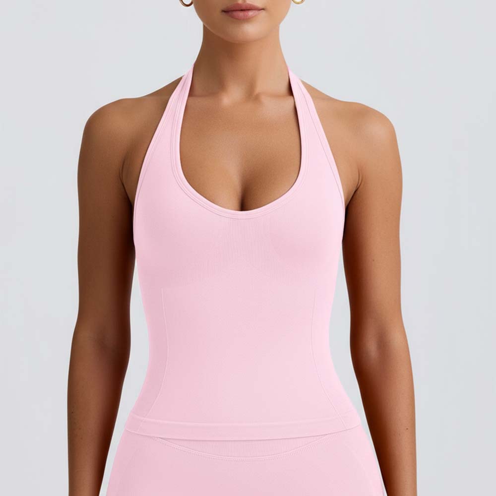 Hot Selling V-neck Halter-neck Vest with Built-in Padding Backless Yoga Pilates and Fitness Top for Women